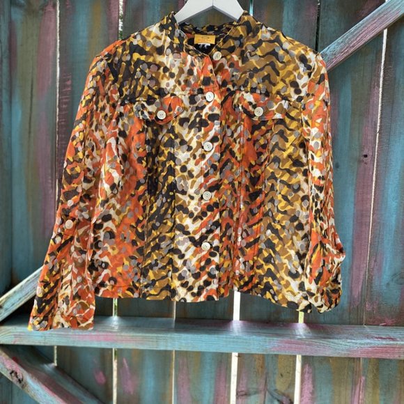 RUBY Rd Petite Linen Blend Multicolor Camouflage Short Jacket M - Picture 11 of 17